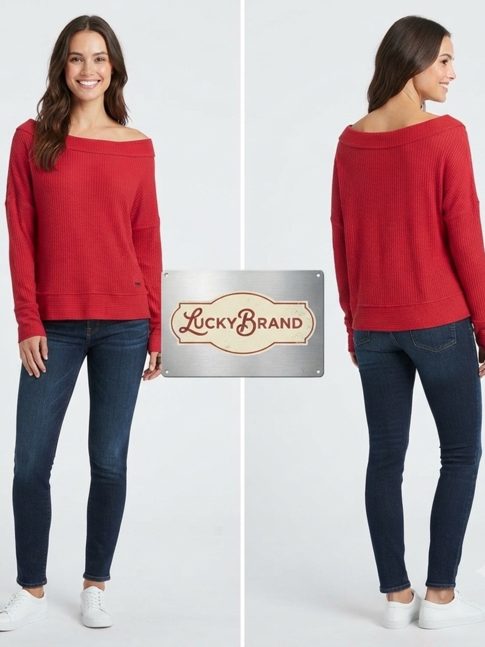 Lucky Brand Waffle Thermal Off Shoulder Neckline Top Small